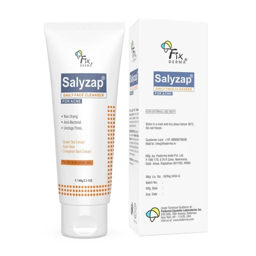FIXDERMA 2% Salicylic Acid Face Cleanser, Salyzap Daily Face Cleanser for Acne - 60 gm