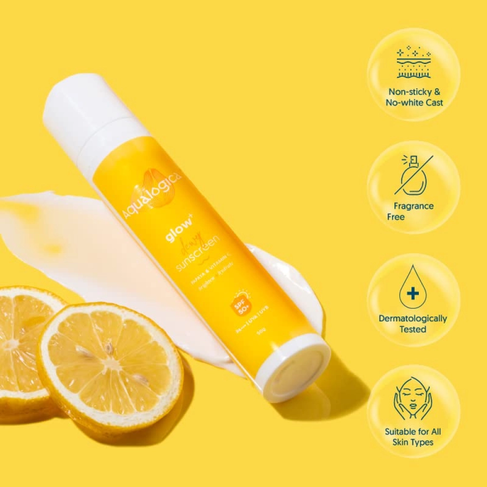 Aqualogica Glow+ Dewy Sunscreen SPF 50 PA++++ with Papaya & Vitamin C 50g