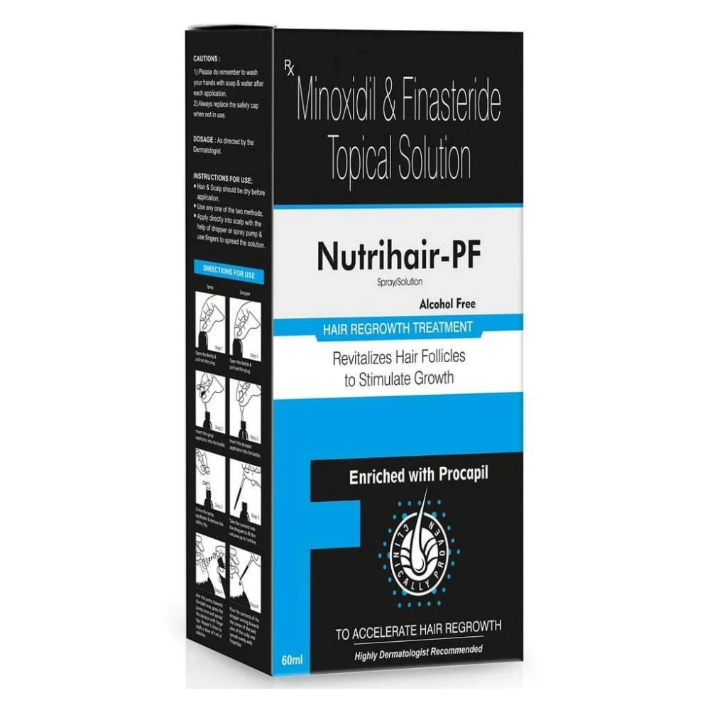 Nutrihair PF Minoxidil and Finasteride Solution, Alcohol Free, Hair Regrowth Treatment 60ml