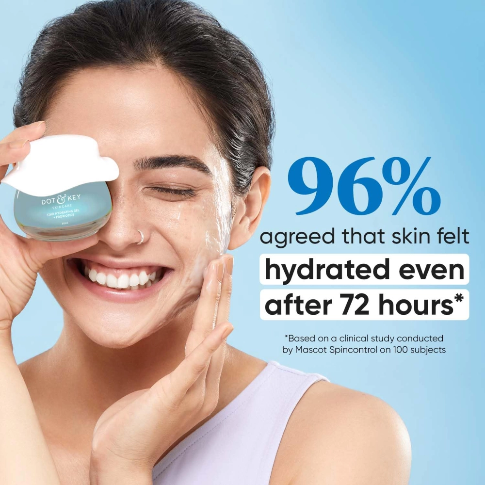 Dot & Key 72Hr Hydrating Gel + Probiotics Moisturizer For Face With Hyaluronic Acid, Kombucha & Rice Water Lightweight Gel Oil Free Moisturizer | For Oily, Dull & Uneven Skin Tone I For All Skin Types | 60Ml
