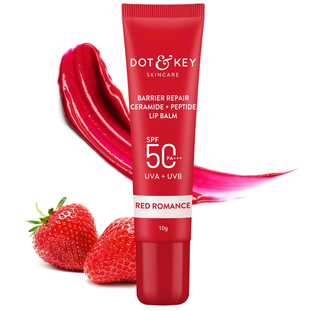 Dot & Key Ceramide & Peptide Barrier Repair Lip Balm Spf 50,Pa+++ | Red Romance | Uva/Uvb Lip Protection | Soft Tinted Lip Moisturizer | Boosts Collagen&Instantly Plumps Lip | Prevents Pigmentation | 10Gm
