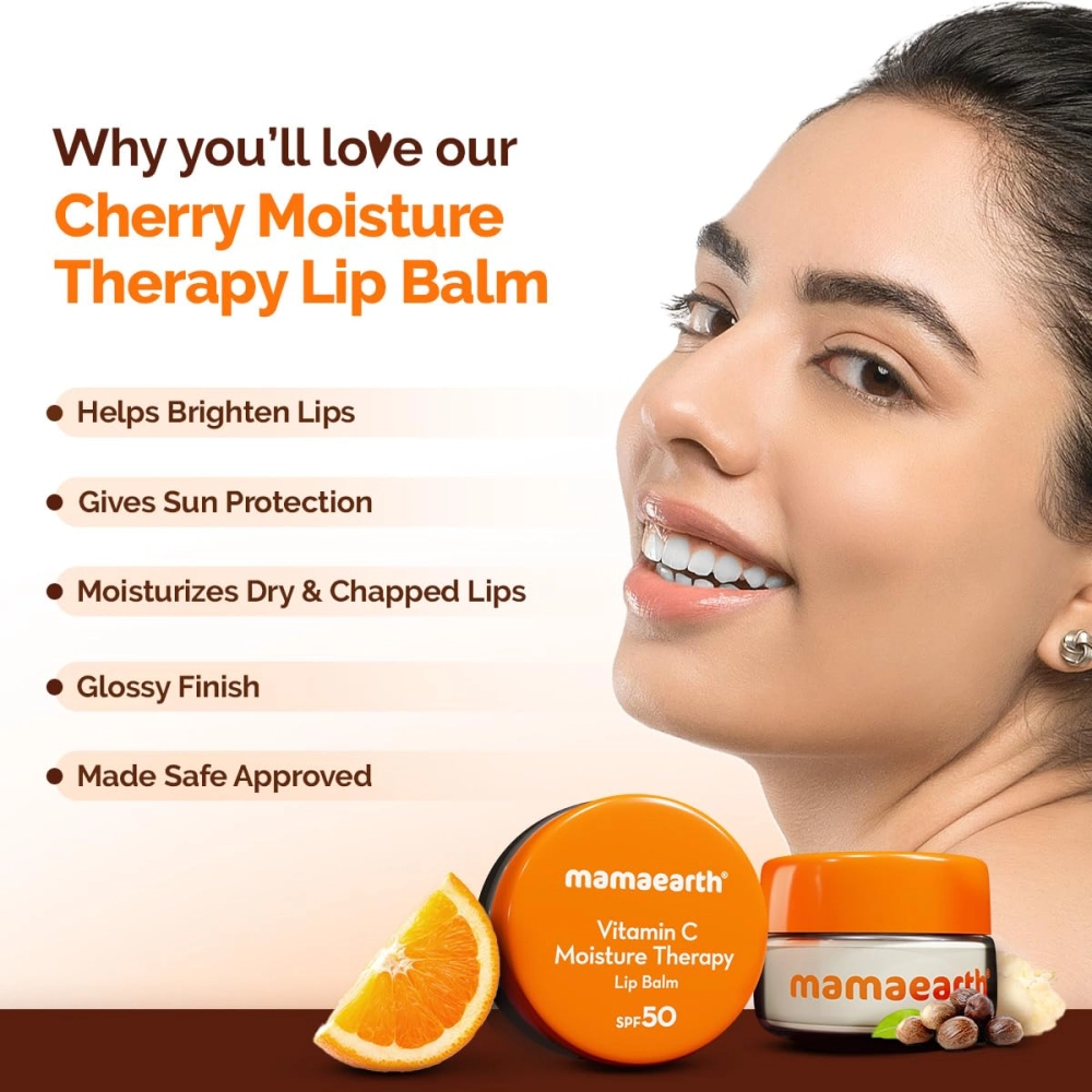 Mamaearth Vitamin C Moisture Therapy Lip Balm SPF 50 with Vitamin C & Honey for Lip Lightening - 15 g