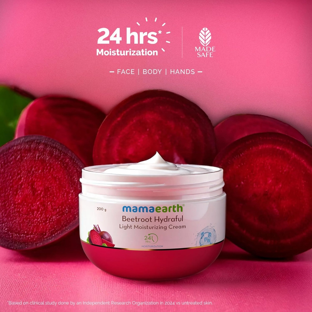 Mamaearth Beetroot Hydraful Light Moisturizing Cream with Beetroot & Hyaluronic Acid for Pink Glow - 200g