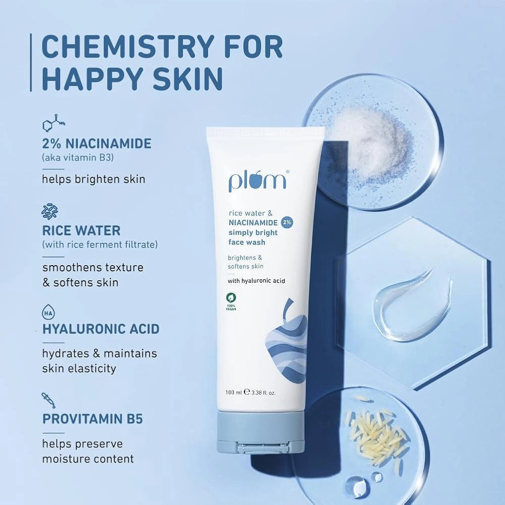 Plum Simply Bright 2% Niacinamide Face Wash With Rice Water 100ml