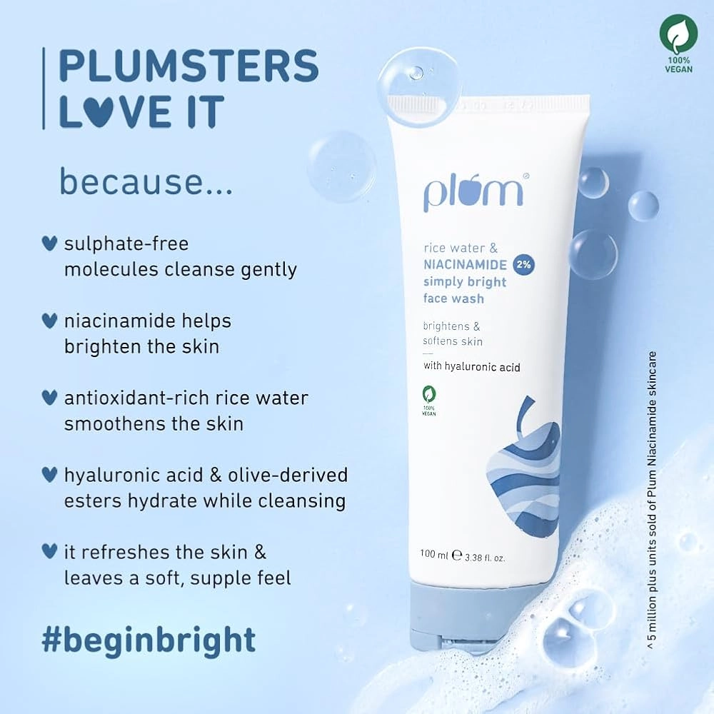 Plum Simply Bright 2% Niacinamide Face Wash With Rice Water 100ml