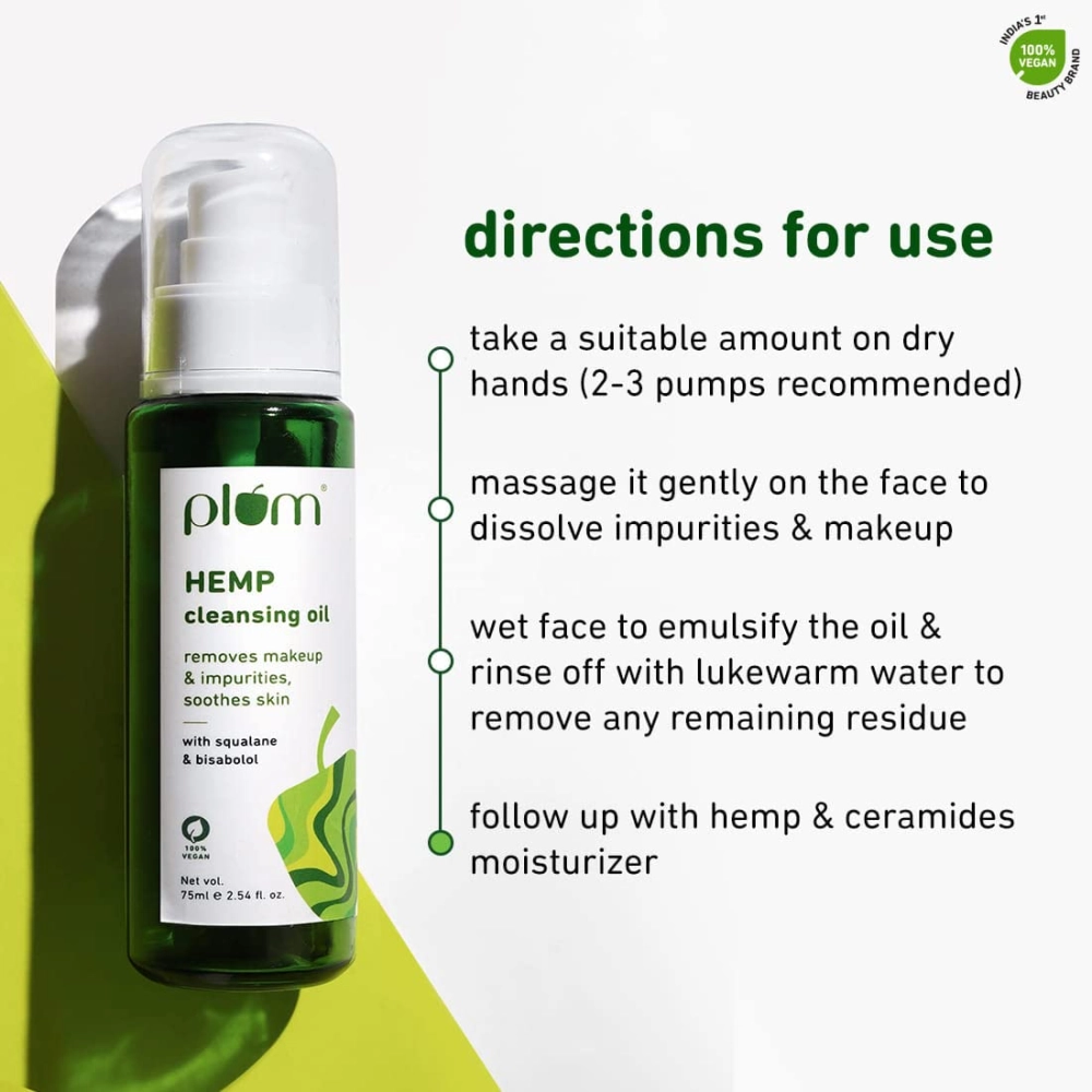 Plum Hemp Cleansing Oil with Squalane & Bisabolol , Removes makeup & impurities, soothes skin - 75ml