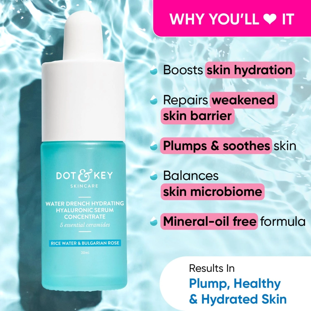 Dot & Key Water Drench Hyaluronic Serum with Ceramides, Intense Hydration - 30ml