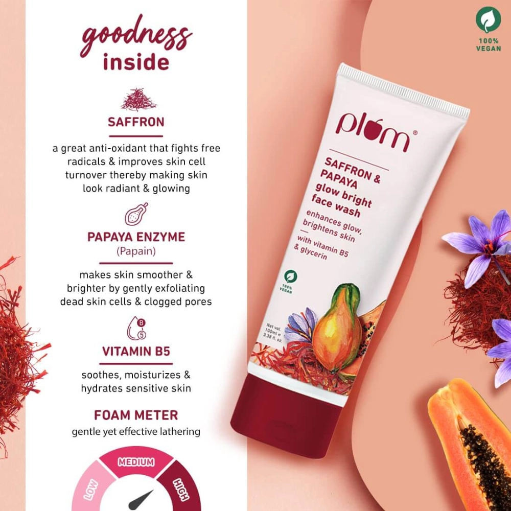 Plum Saffron & Papaya Glow Bright Face Wash 100ml
