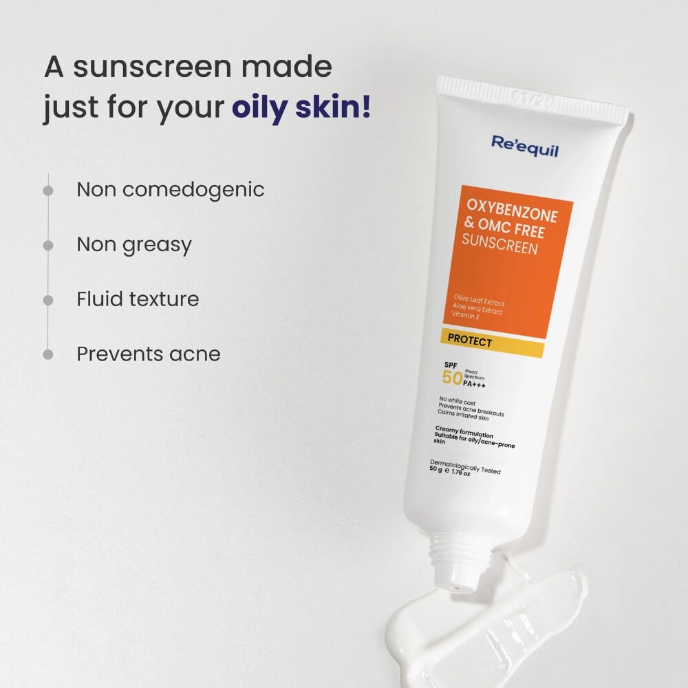 Reequil Oxybenzone & OMC Free Sunscreen SPF 50 PA+++ For Oily & Acne Prone Skin 50gm