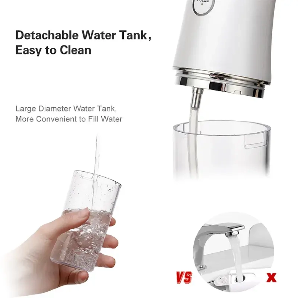 Dental Water Flosser 4 Nozzles Oral Cleaning Irrigator 3 Modes USB Rechargeable 220ML