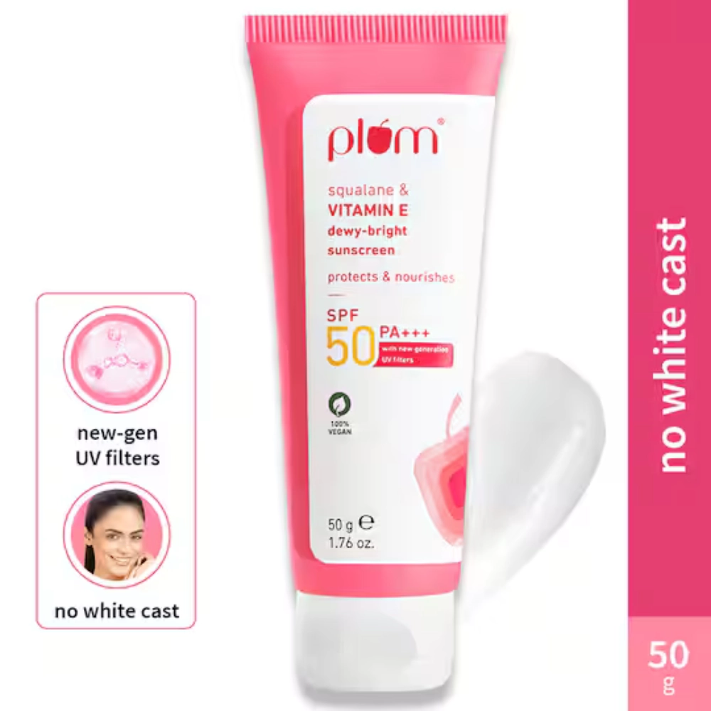 Plum Squalane & Vitamin E Dewy-Bright SPF 50 PA+++ Sunscreen with New UV Filters 50g