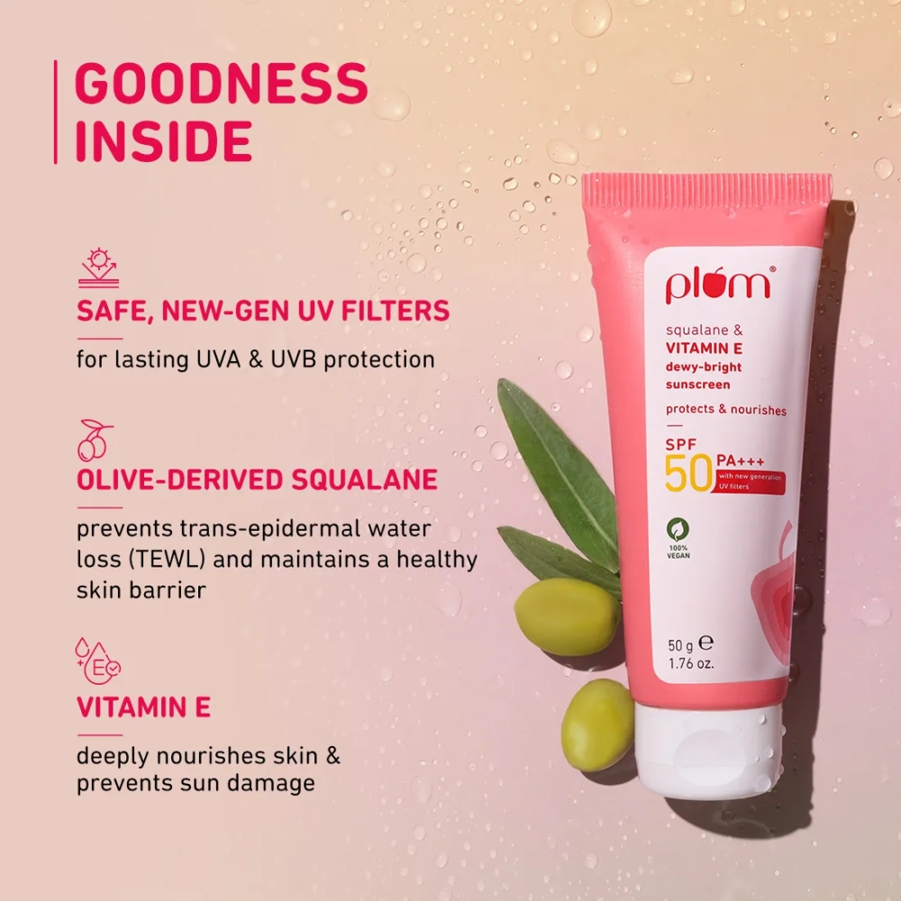 Plum Squalane & Vitamin E Dewy-Bright SPF 50 PA+++ Sunscreen with New UV Filters 50g