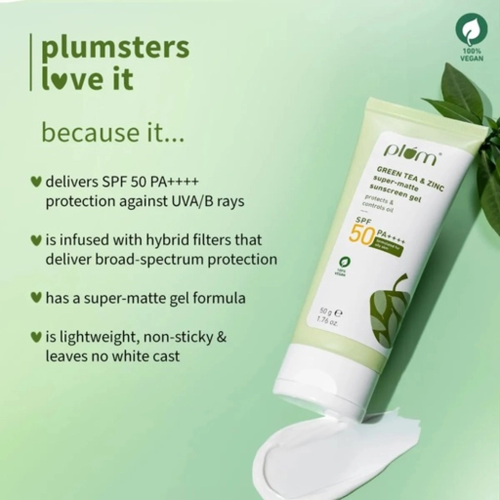 Plum Green Tea & Zinc Super-matte SPF 50 PA+++ Sunscreen Gel for Oily Skin 50g