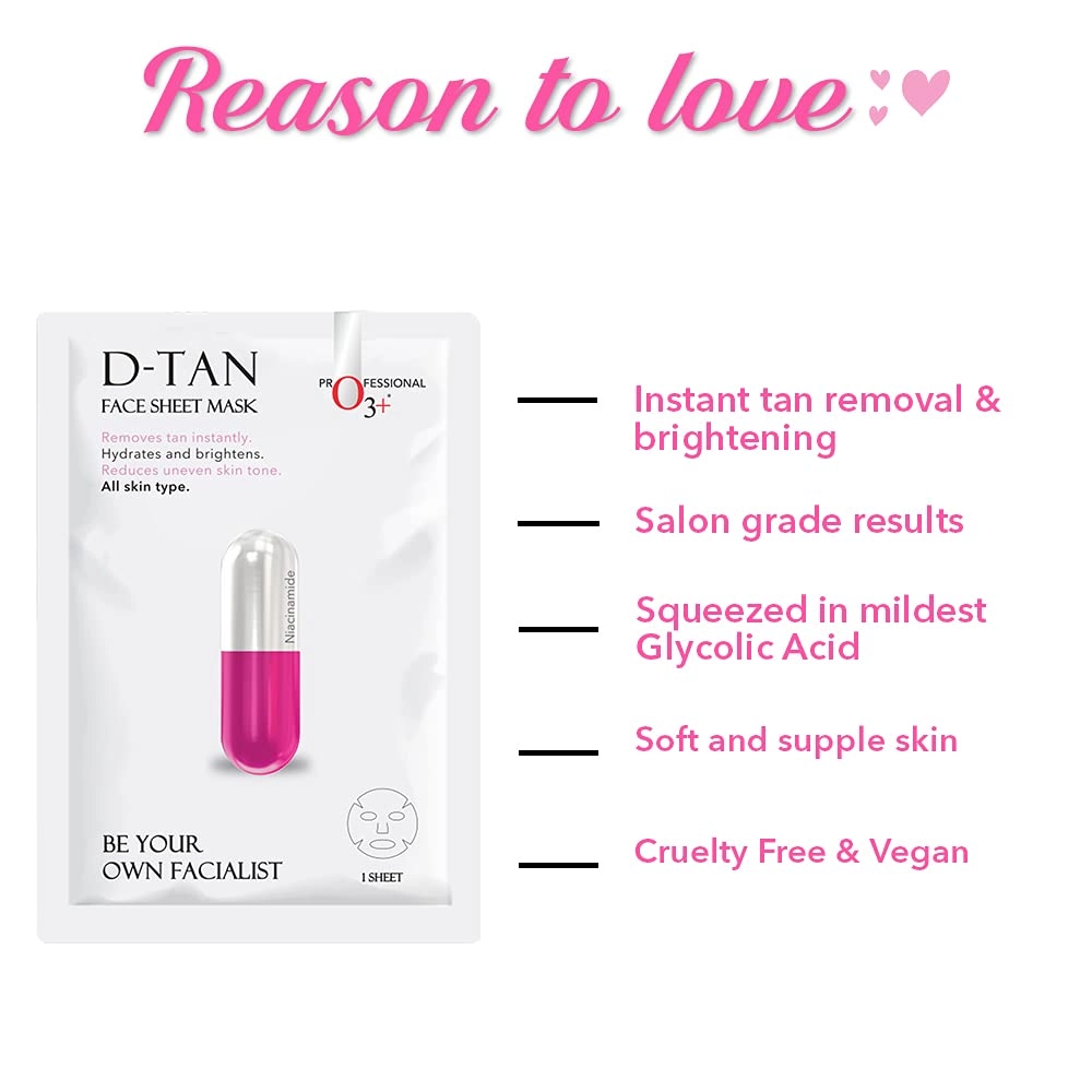 O3+ Facialist Dtan Face Sheet Mask With Niacinamide reduced dark spots, acne scars, and discoloration while giving ultimate brightening (30g)