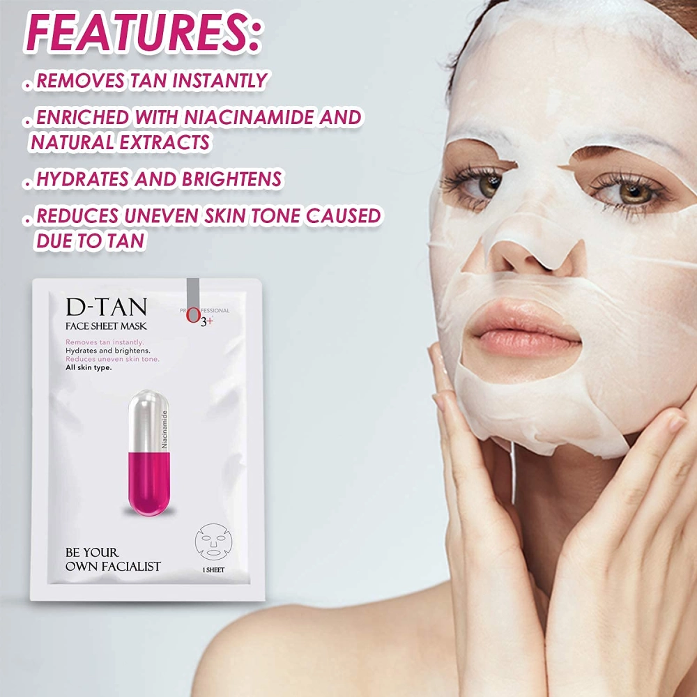 O3+ Facialist Dtan Face Sheet Mask With Niacinamide reduced dark spots, acne scars, and discoloration while giving ultimate brightening (30g)
