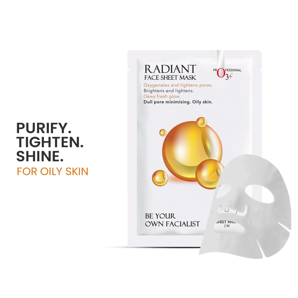 O3+ Facialist Radiant Face Sheet Mask for Oxygenates and tightens pores