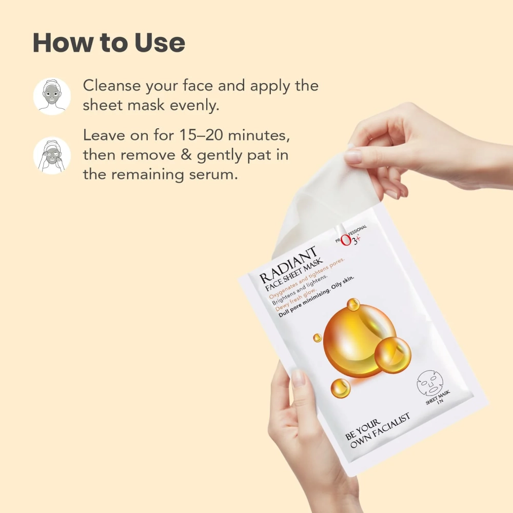 O3+ Facialist Radiant Face Sheet Mask for Oxygenates and tightens pores